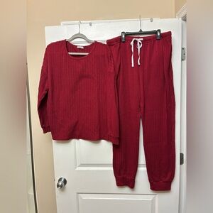Ekouaer Red Ribbed Knit Top and pants